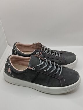 HEY DUDE Gray Lace-Up Sneakers with Pink Accents